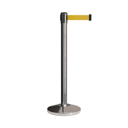 Montour Line Stanchion Belt Barrier Pol.Steel Post 9ft. Yellow Belt ES400-PS-YW-ML-90